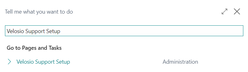Search for Velosio Support Setup in the global search